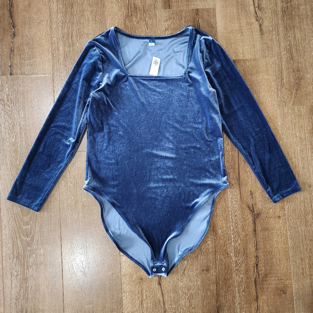 NWT Old Navy Square Neck Velvet Long Sleeve Bodysuit Sz XXL minimal party date